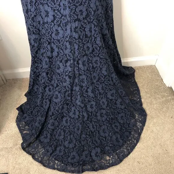 Abby Paris NWT Navy Stretch Lace Sparkle Lucci Sleeveless Formal Prom Gown 14 - Picture 11 of 16